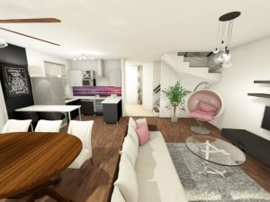 3D látványterv nappali konyha